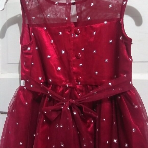 Jona Michelle Sparkle Netting Dress with Bow Red/Cranberry sz 5 - Picture 8 of 12